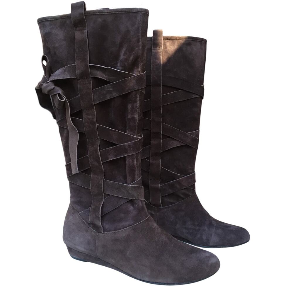 DOLCE VITA Amber Suede Knee High Tie Bow Brown Boots PULL Up SZ 7.5